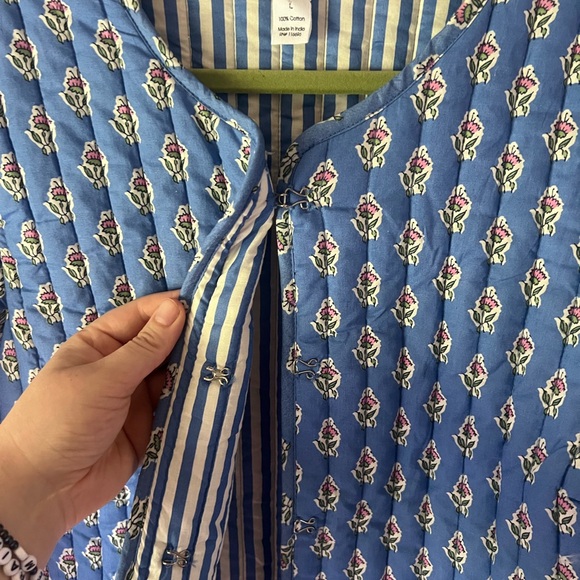 Cotton Blue Floral and Striped Quilted Jacket - Picture 3 of 7